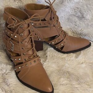 Sam Edelman Brown Lace Up Boots with Studs